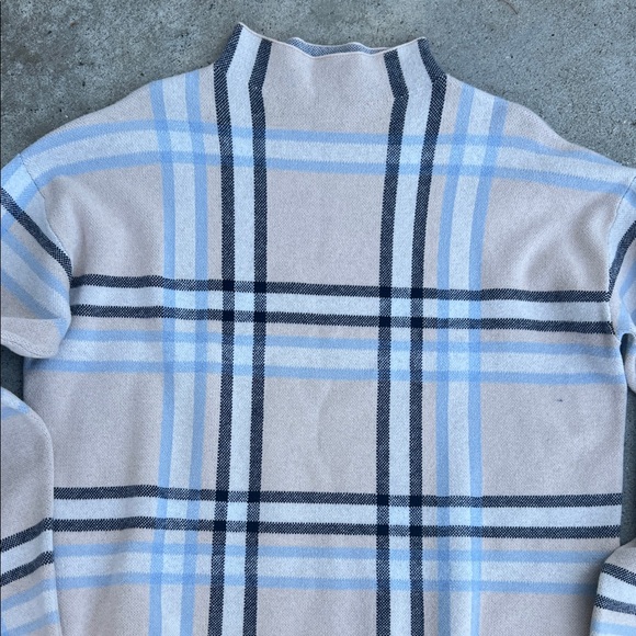 Tahari Blue and Gray Plaid Turtleneck Sweater - Picture 3 of 6